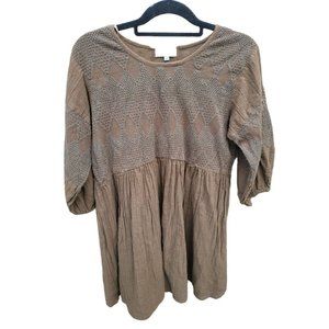 World Market Blouse S/M Womens Brown Long Sleeve Lace Overlay Crew Neck Boho